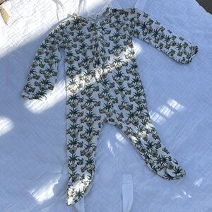 Kate Quinn Cream and Green Floral Footies One Piece